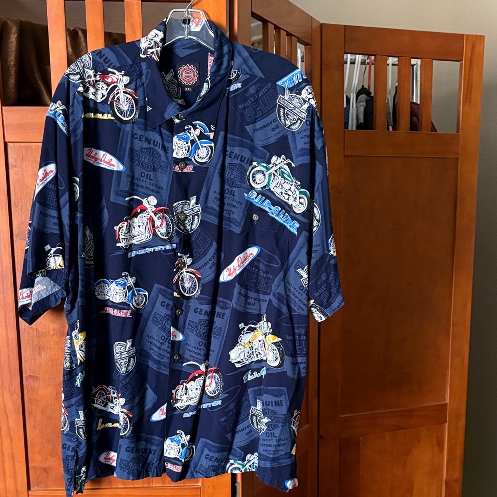 Men's Blue Official Licensed Harley Davidson Motorcycle Print Shirt